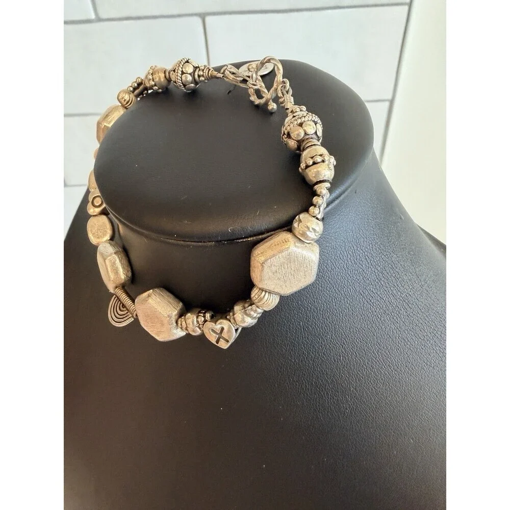 Boho Artisan heavy 925 Sterling Silver Geometric Hexagon Bracelet
